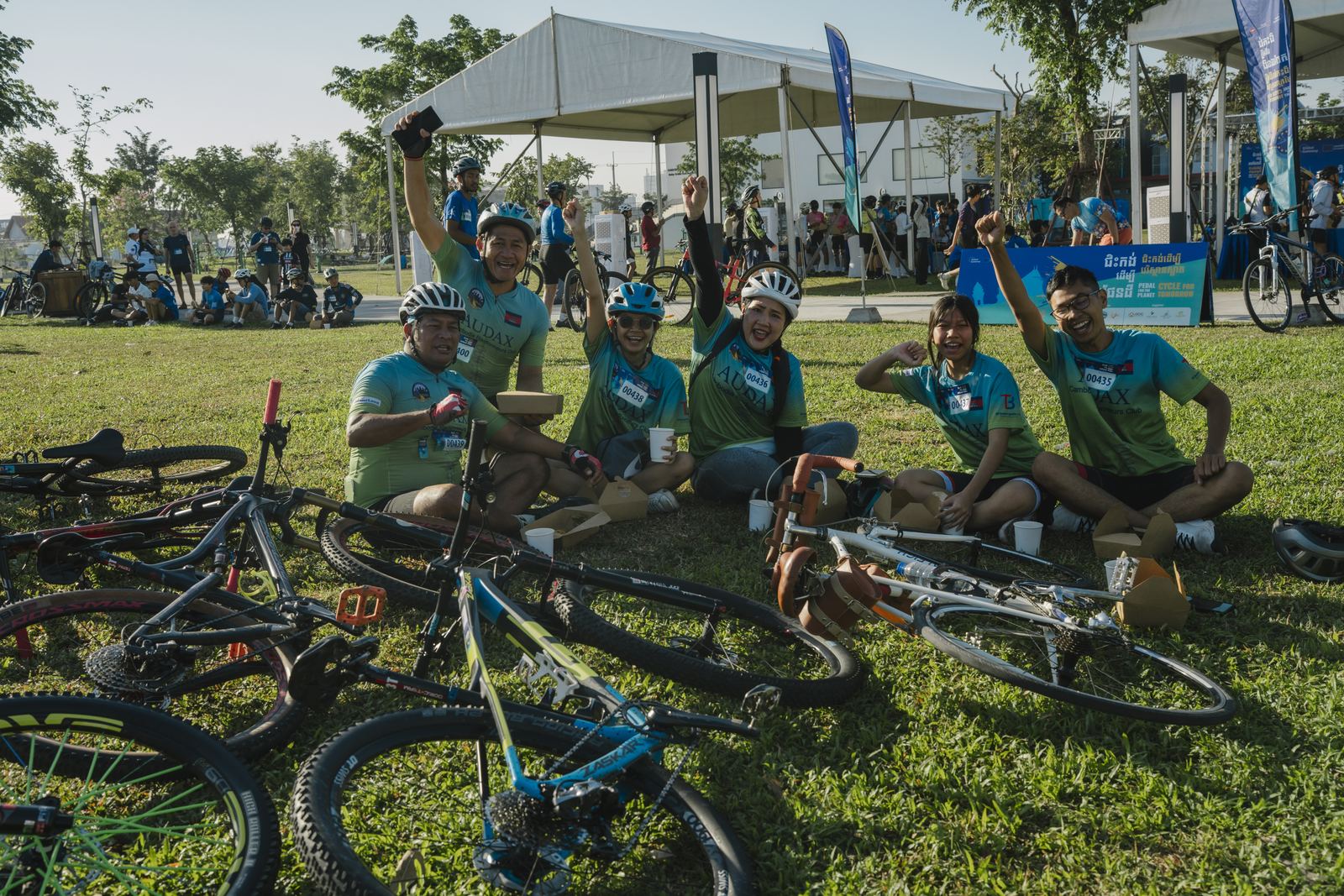 Riders resting on the grass