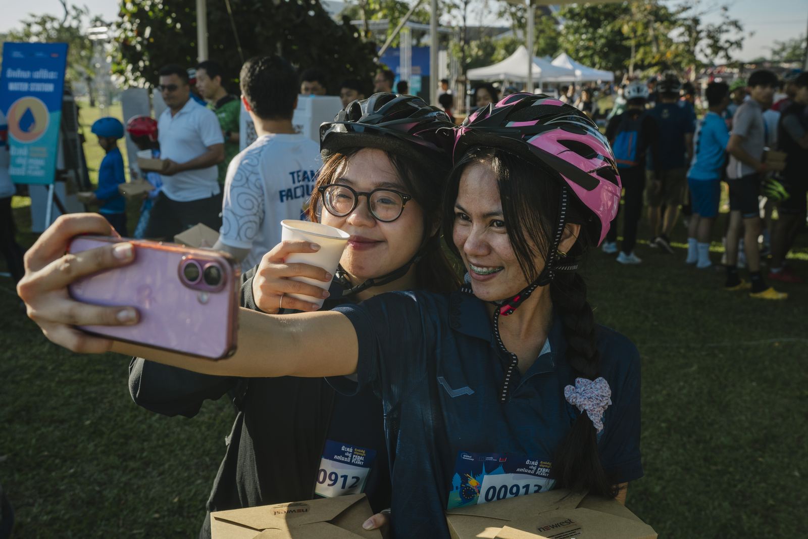 Two riders taking a selfie