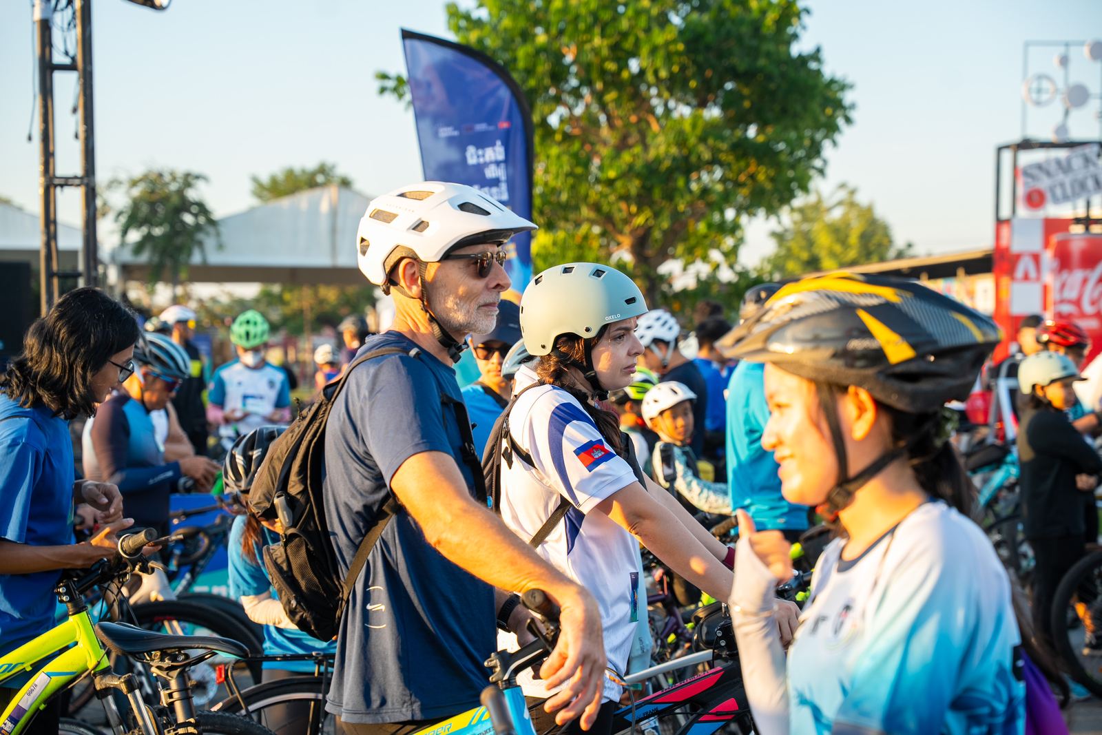 Riders in helmets before the start
