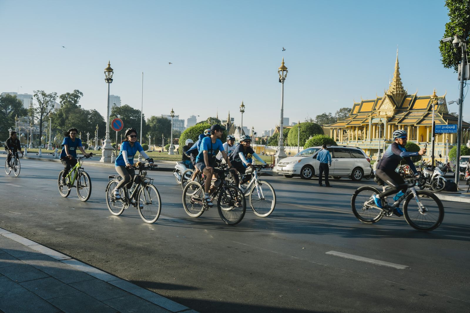 Riders passing the Royal Palace